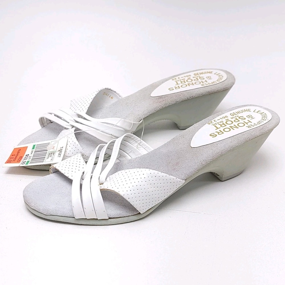 Vintage Honors Sport Womens White Leather Strappy Wedge‎ Slide Sandals Size 8
